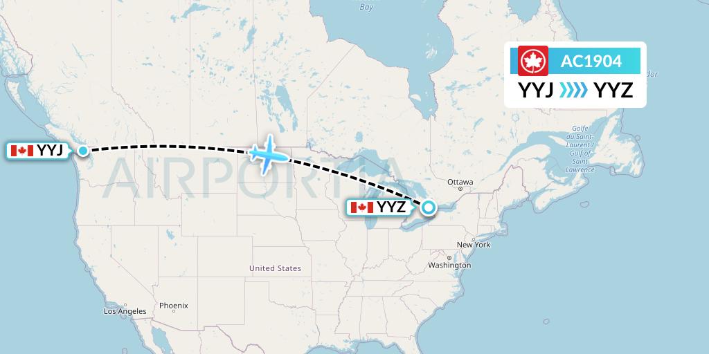 AC1904 Air Canada Flight Map: Victoria to Toronto