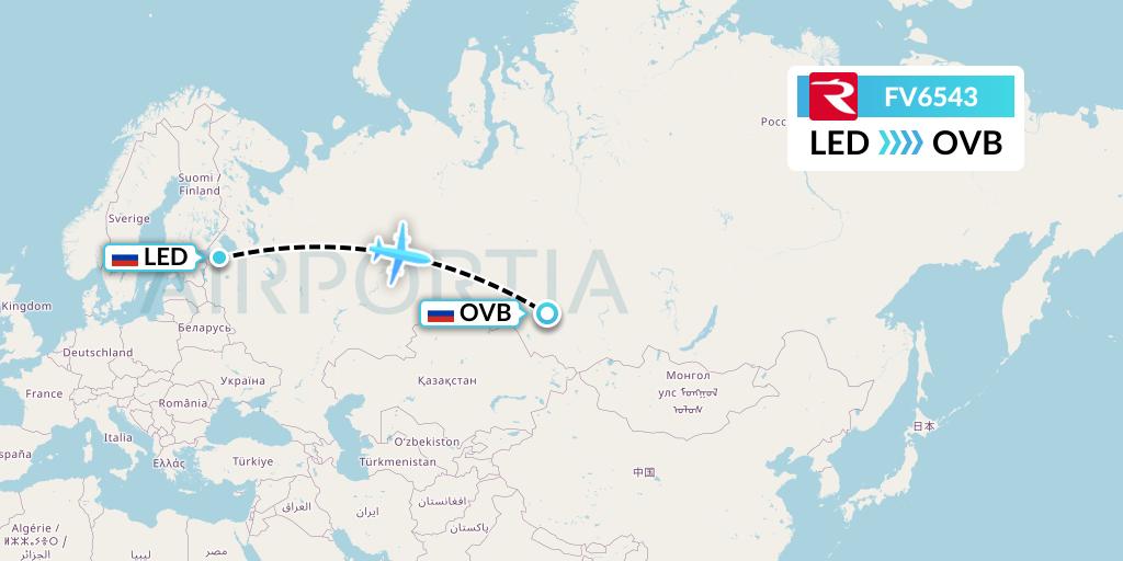 FV6543 Rossiya Flight Map: St. Petersburg to Novosibirsk