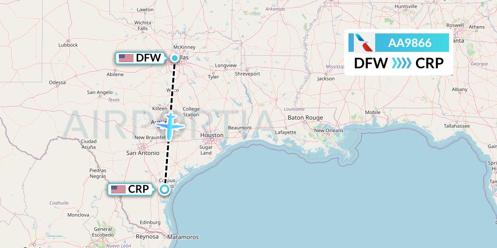 AA9866 American Airlines Flight Map: Dallas to Corpus Christi