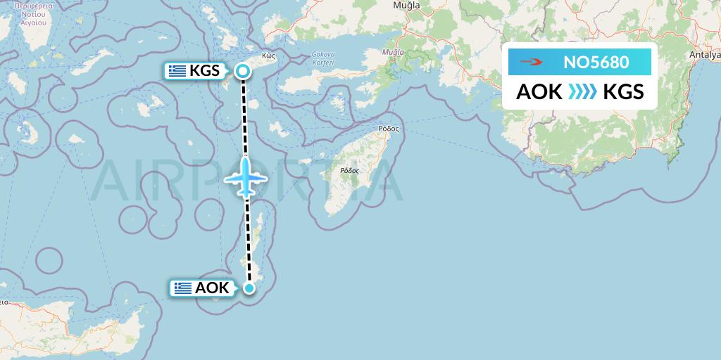 NO5680 Neos Flight Map: Karpathos to Kos