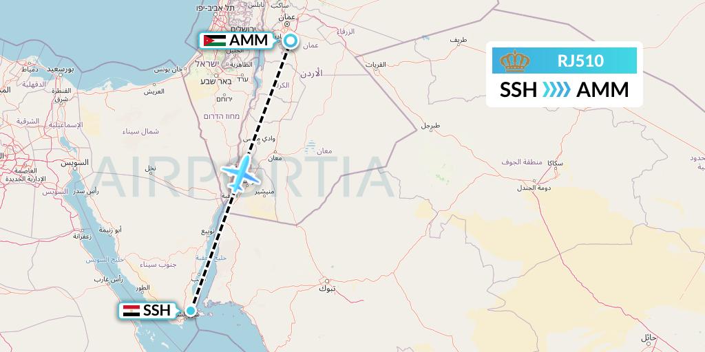 RJ510 Royal Jordanian Flight Map: Sharm el-Sheikh to Amman