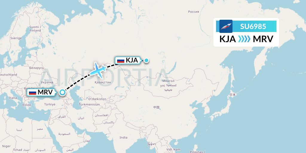 SU6985 Aeroflot Flight Map: Krasnoyarsk to Mineralnye Vody