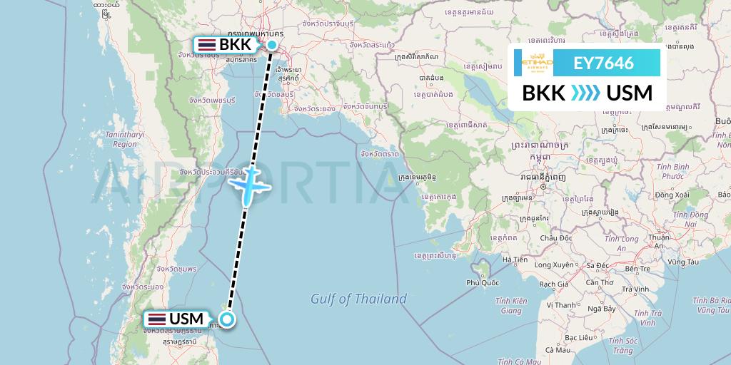 EY7646 Etihad Airways Flight Map: Bangkok to Koh Samui