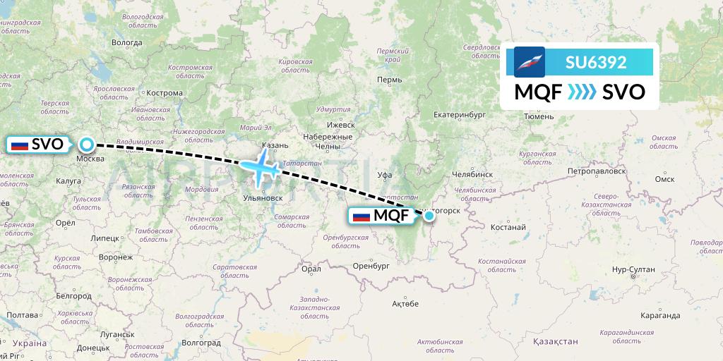 SU6392 Aeroflot Flight Map: Magnitogorsk to Moscow