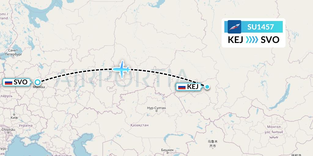 SU1457 Aeroflot Flight Map: Kemerovo to Moscow