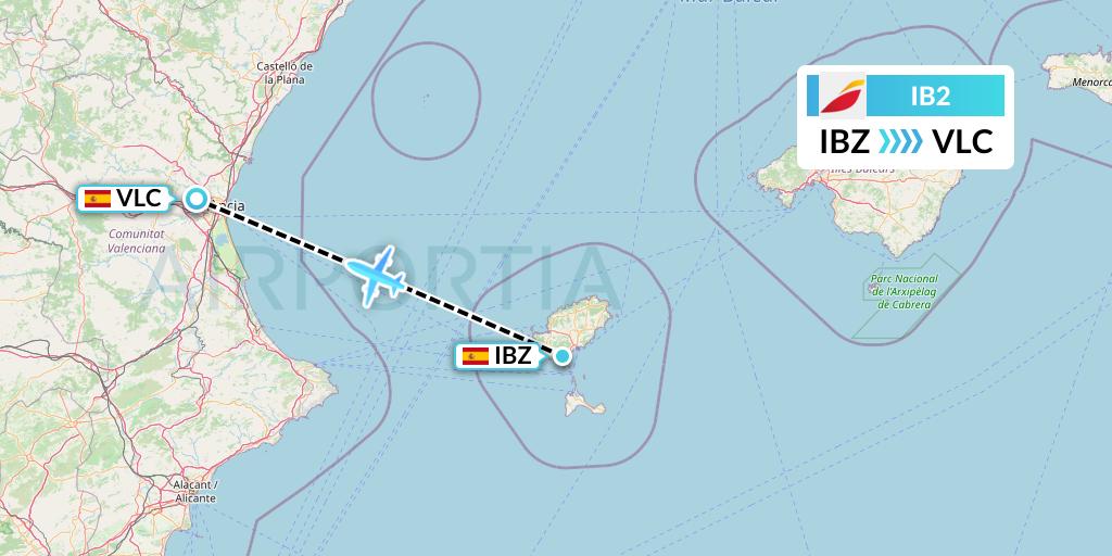 IB2 Iberia Flight Map: Ibiza to Valencia