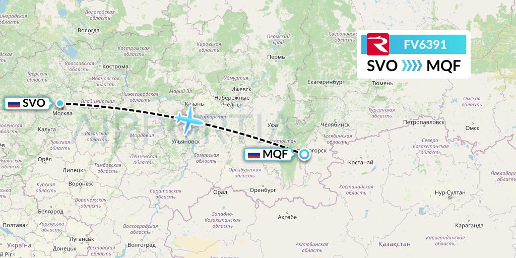 FV6391 Rossiya Flight Map: Moscow to Magnitogorsk
