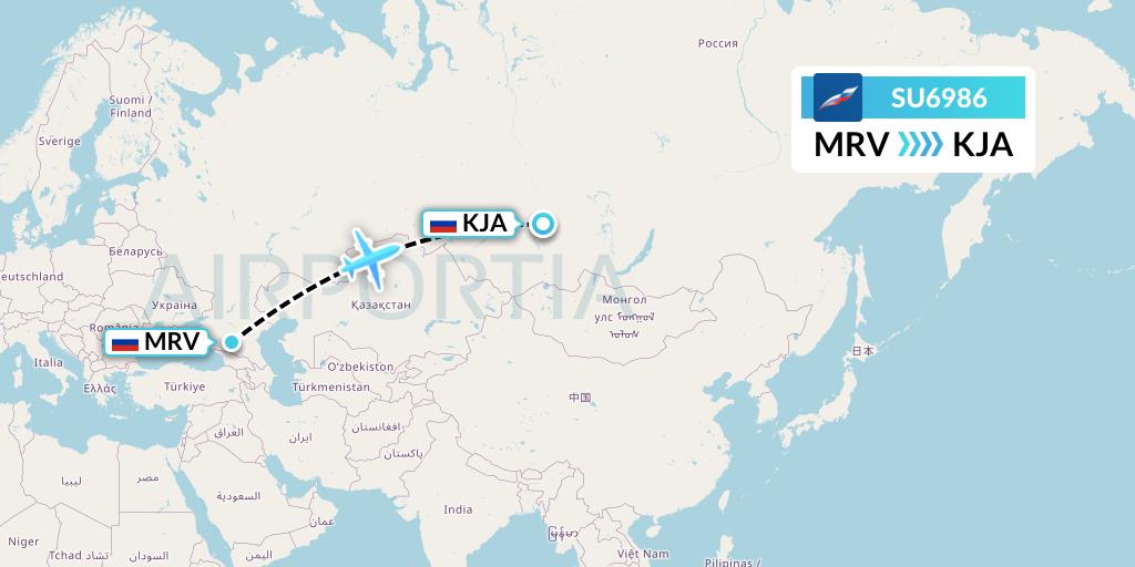 SU6986 Aeroflot Flight Map: Mineralnye Vody to Krasnoyarsk