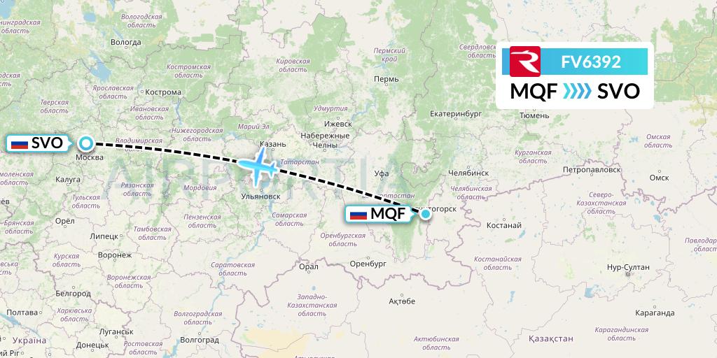 FV6392 Rossiya Flight Map: Magnitogorsk to Moscow