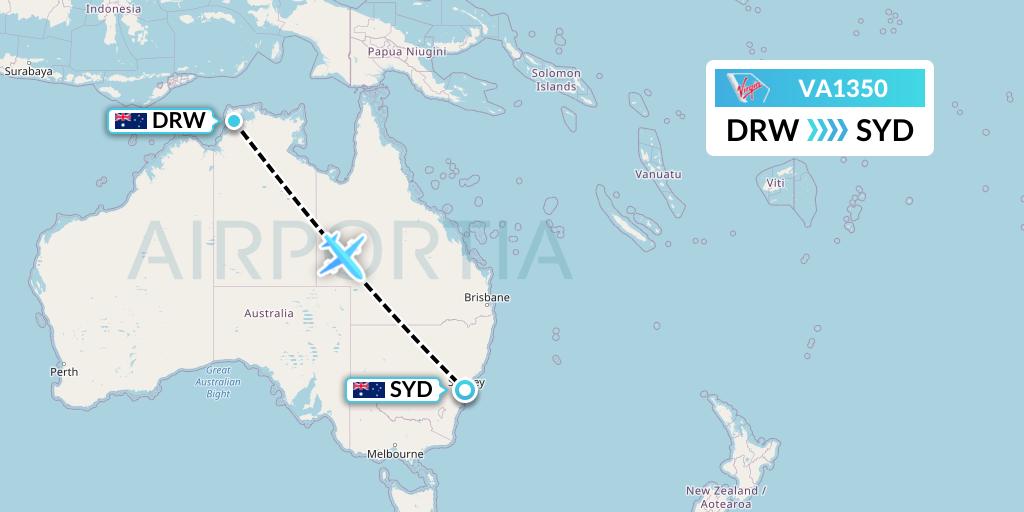 VA1350 Virgin Australia Flight Map: Darwin to Sydney