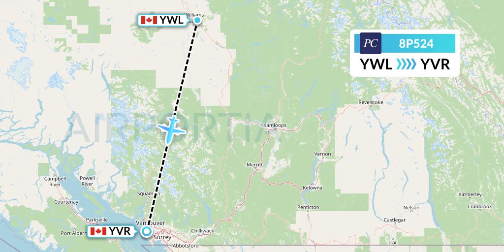8P524 Pacific Coastal Airlines Flight Map: Williams Lake to Vancouver