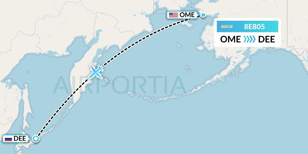 8E805 Bering Air Flight Map: Nome to Yuzhno-Kurilsk