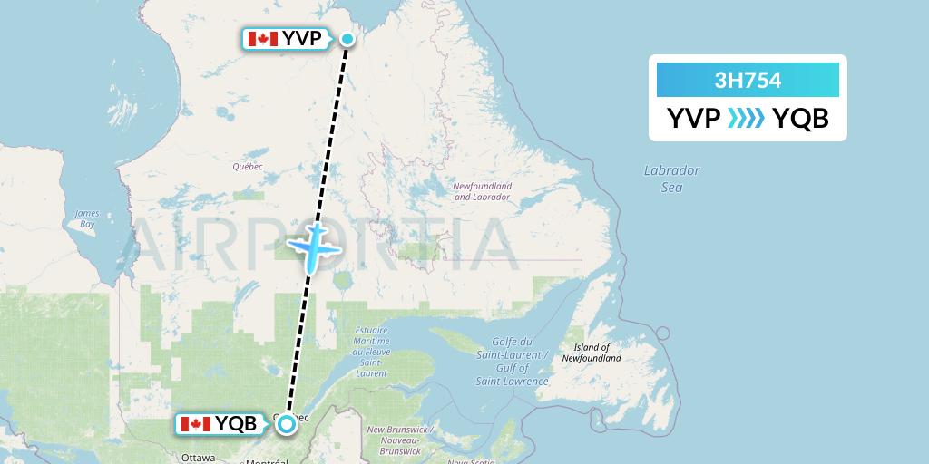 3H754 Air Inuit Flight Map: Kuujjuaq to Quebec