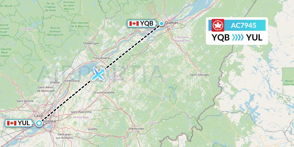 AC7945 Air Canada Flight Map: Quebec to Montreal