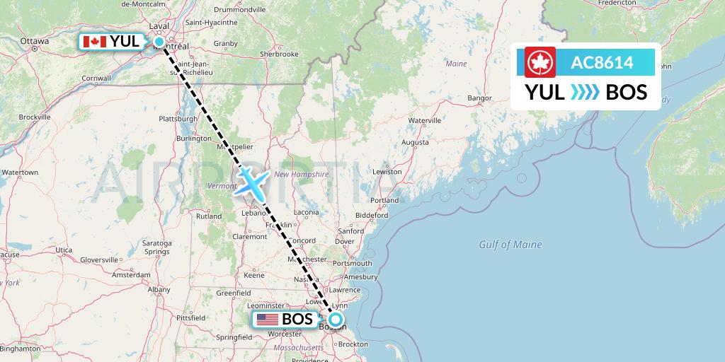 AC8614 Air Canada Flight Map: Montreal to Boston