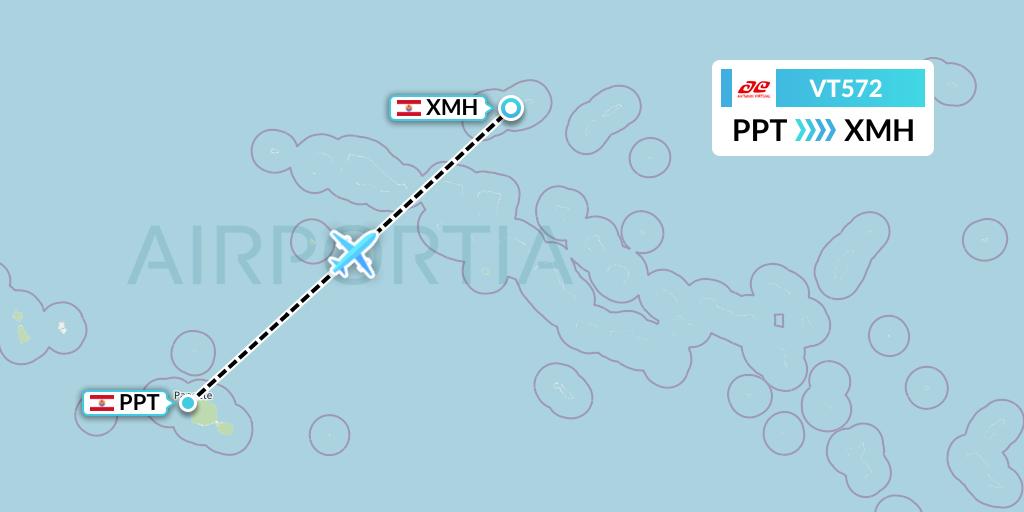 VT572 Air Tahiti Flight Map: Papeete to Manihi