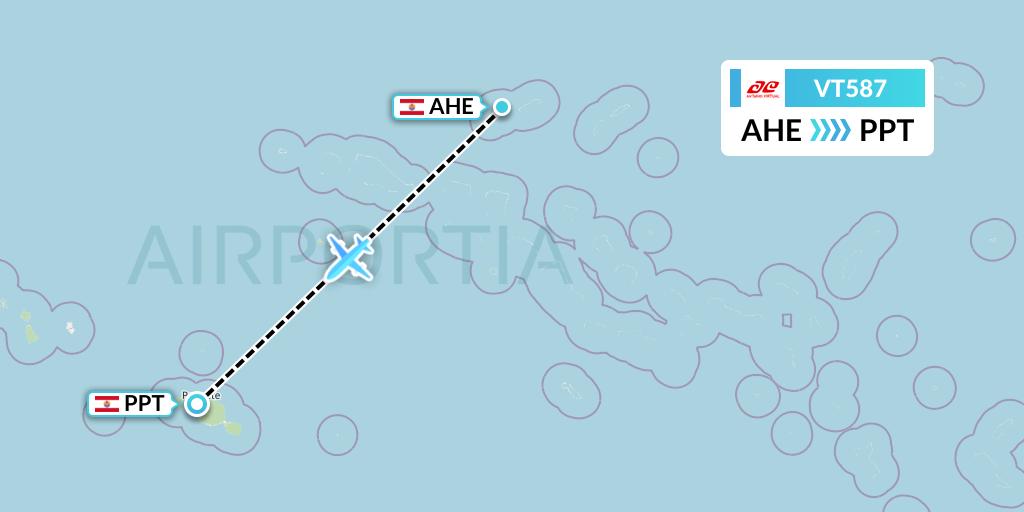 VT587 Air Tahiti Flight Map: Ahe to Papeete