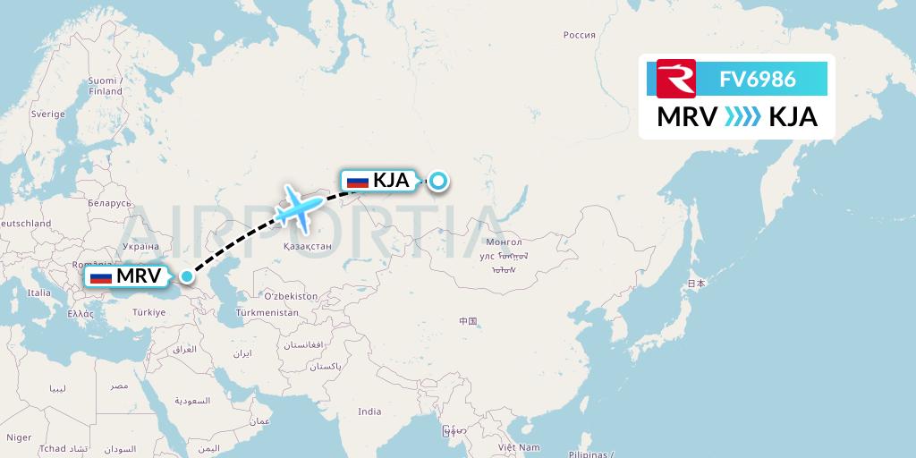 FV6986 Rossiya Flight Map: Mineralnye Vody to Krasnoyarsk