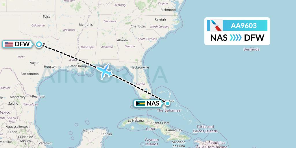 AA9603 American Airlines Flight Map: Nassau to Dallas