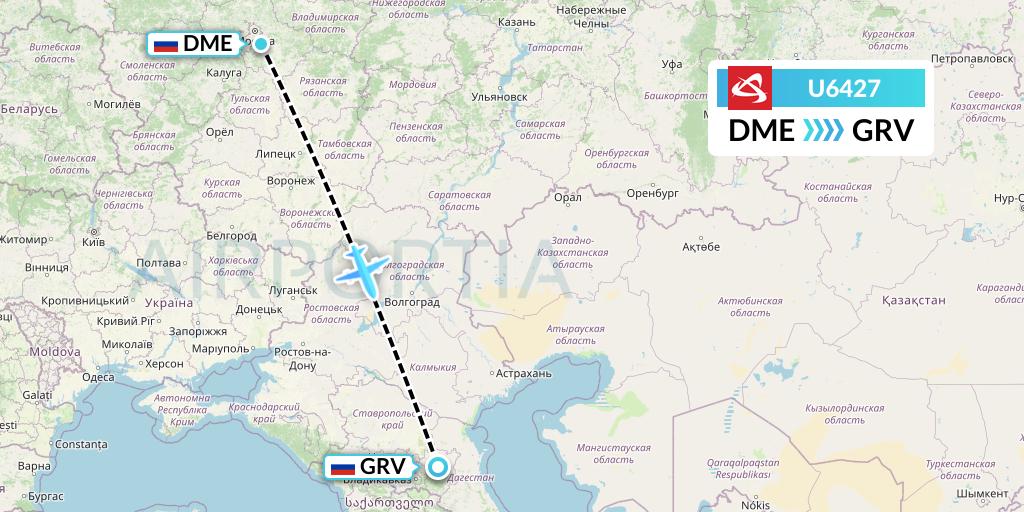 U6427 Ural Airlines Flight Map: Moscow to Grozny