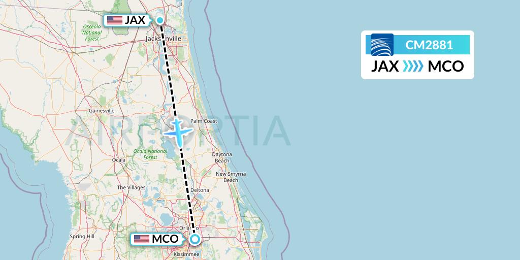 CM2881 Copa Airlines Flight Map: Jacksonville to Orlando