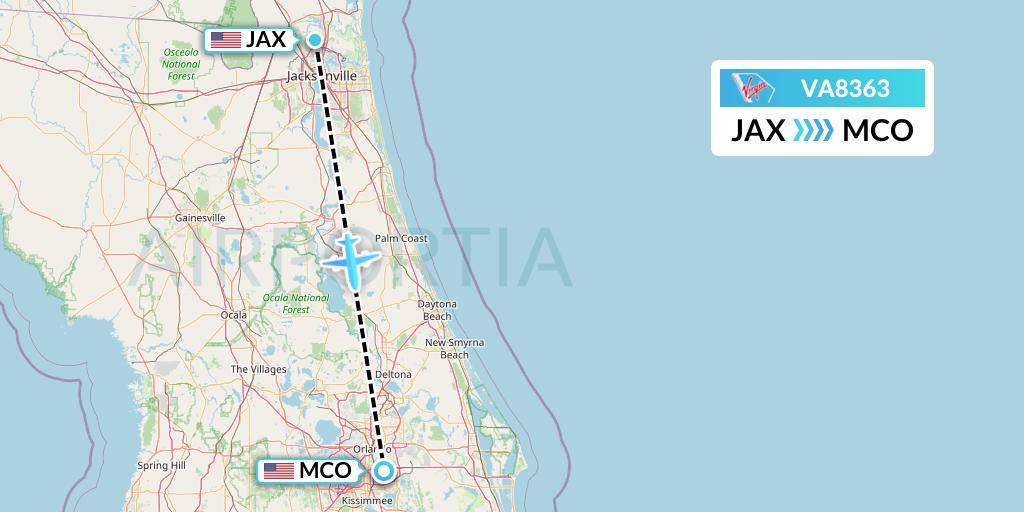 VA8363 Virgin Australia Flight Map: Jacksonville to Orlando