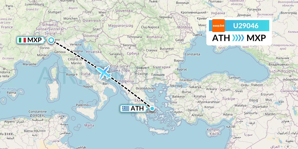 U29046 EasyJet Flight Map: Athens to Milan