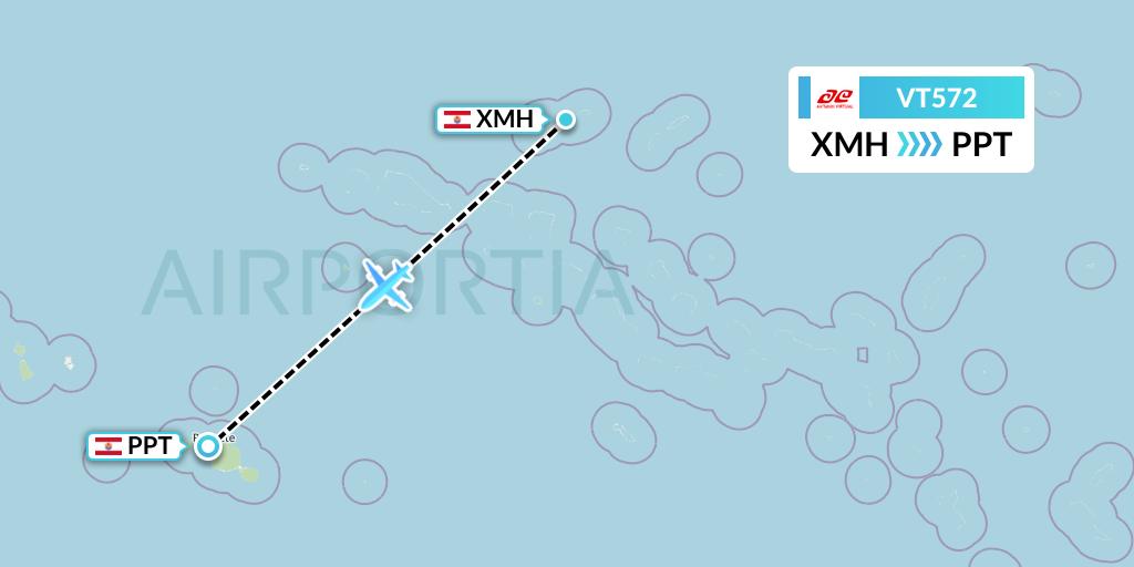 VT572 Air Tahiti Flight Map: Manihi to Papeete