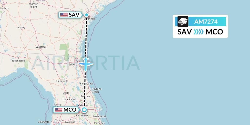 AM7274 Aeromexico Flight Map: Savannah to Orlando