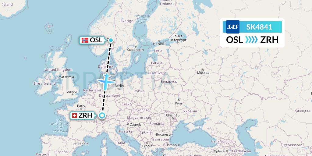 SK4841 SAS Flight Map: Oslo to Zurich
