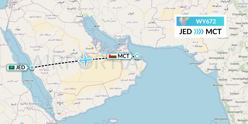 WY672 Oman Air Flight Map: Jeddah to Muscat