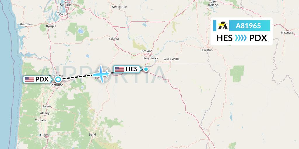 A81965 Aerolink Uganda Flight Map: Hermiston to Portland