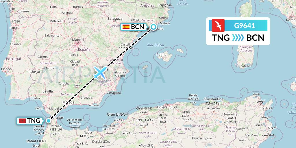 G9641 Air Arabia Flight Map: Tangier to Barcelona