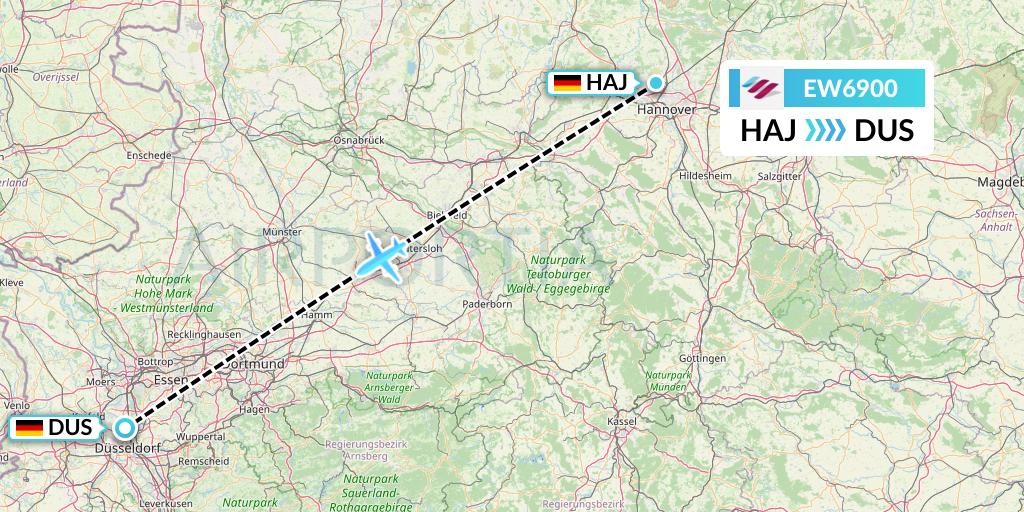 EW6900 Eurowings Flight Map: Hannover to Dusseldorf