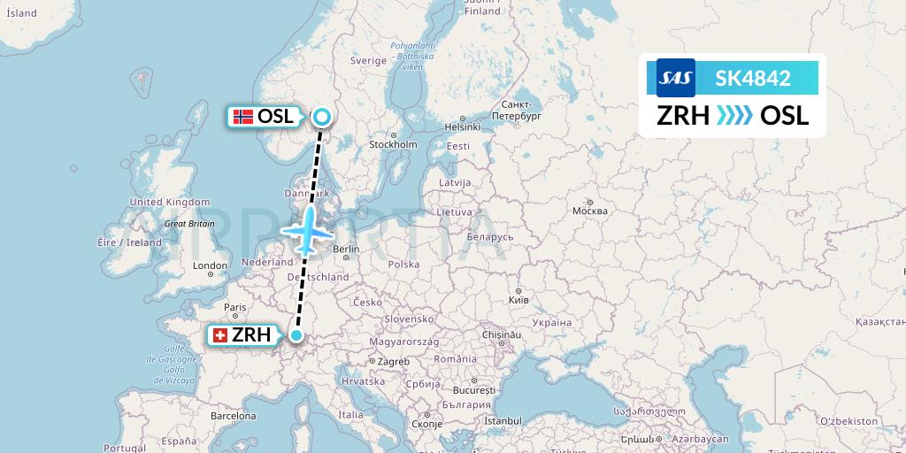 SK4842 SAS Flight Map: Zurich to Oslo