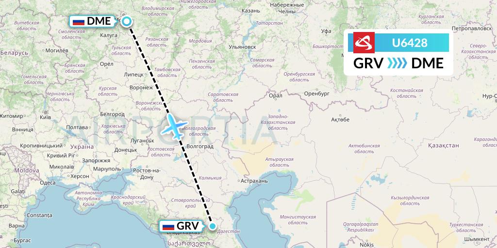 U6428 Ural Airlines Flight Map: Grozny to Moscow