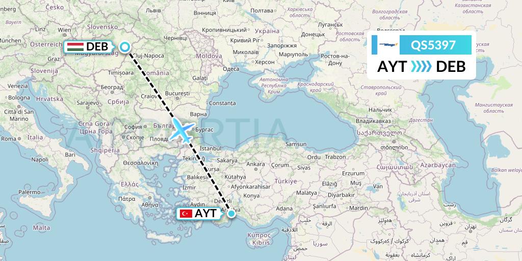 QS5397 Smartwings Flight Map: Antalya to Debrecen