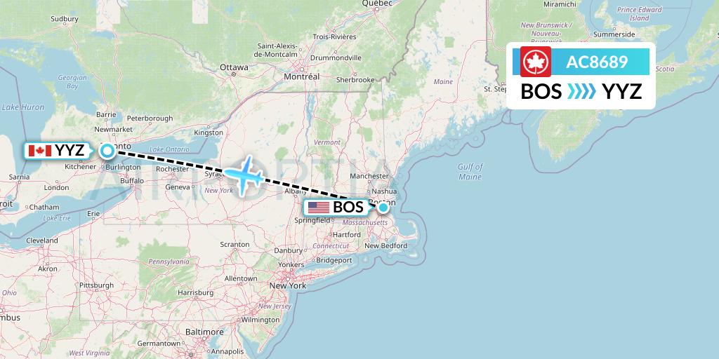 AC8689 Air Canada Flight Map: Boston to Toronto