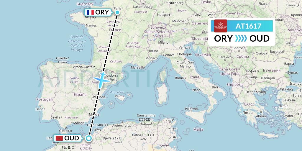 AT1617 Royal Air Maroc Flight Map: Paris to Oujda