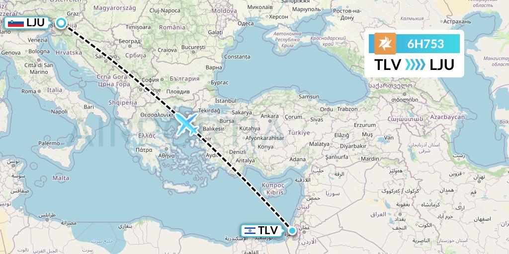 6H753 Israir Airlines Flight Map: Tel Aviv to Ljubljana