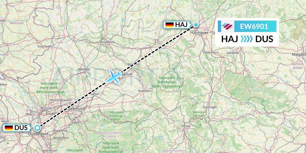 EW6901 Eurowings Flight Map: Hannover to Dusseldorf