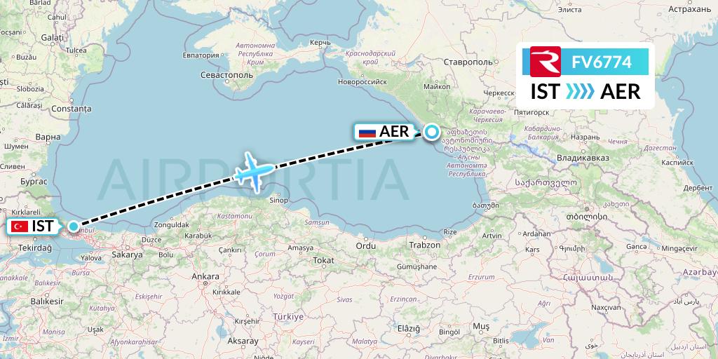 FV6774 Rossiya Flight Map: Istanbul to Sochi