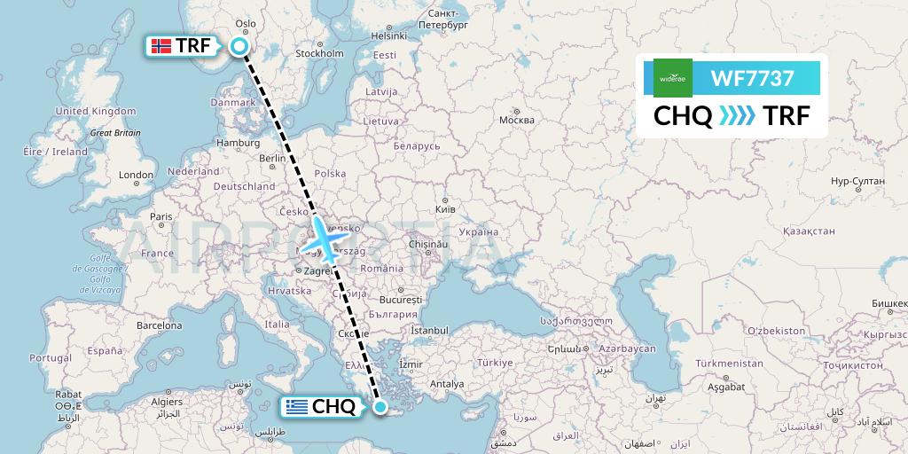 WF7737 Wideroe Flight Map: Chania to Oslo