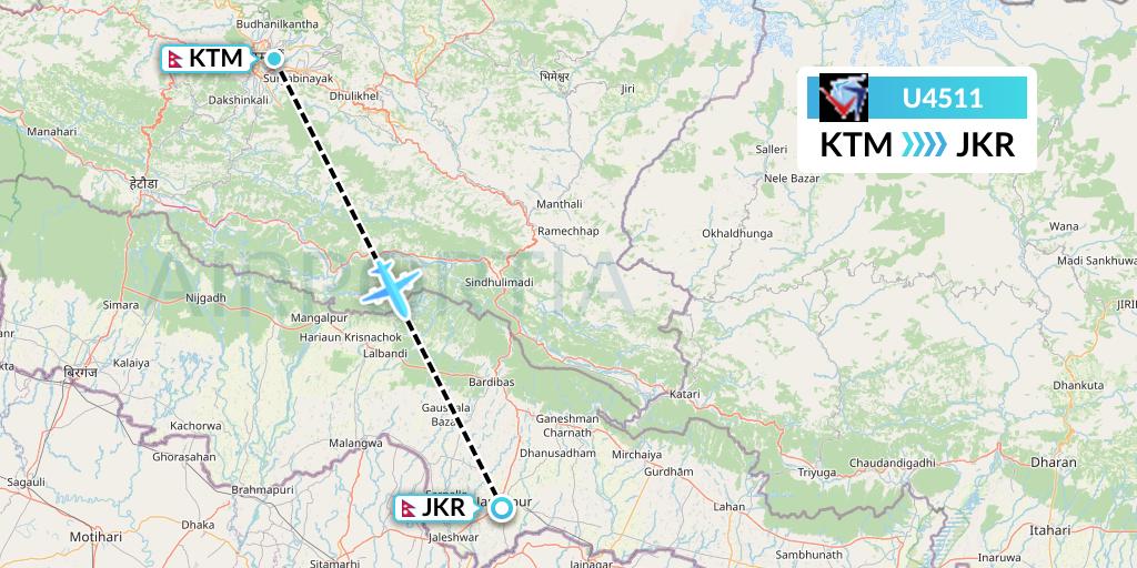 U4511 Buddha Air Flight Map: Kathmandu to Janakpur