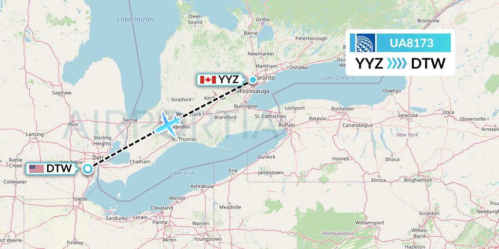 UA8173 United Airlines Flight Map: Toronto to Detroit