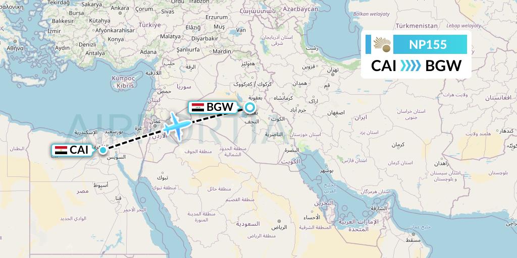 NP155 Nile Air Flight Map: Cairo to Baghdad