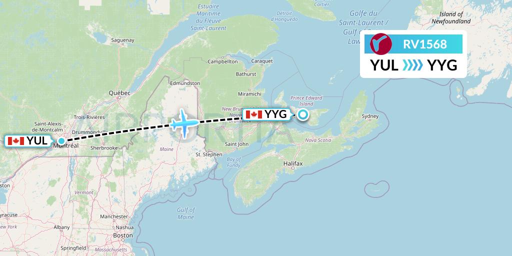 RV1568 Air Canada Rouge Flight Map: Montreal to Charlottetown
