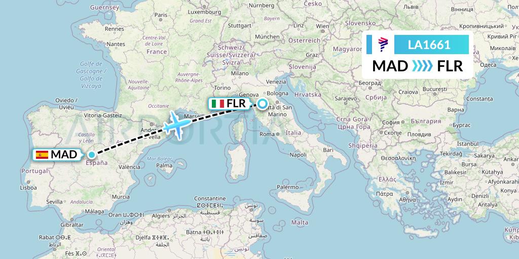 LA1661 LAN Airlines Flight Map: Madrid to Florence
