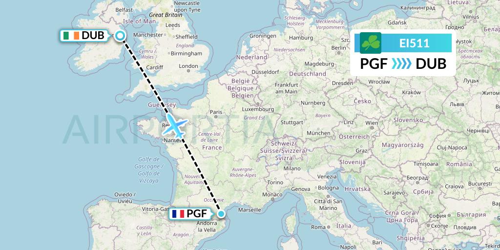 EI511 Aer Lingus Flight Map: Perpignan to Dublin
