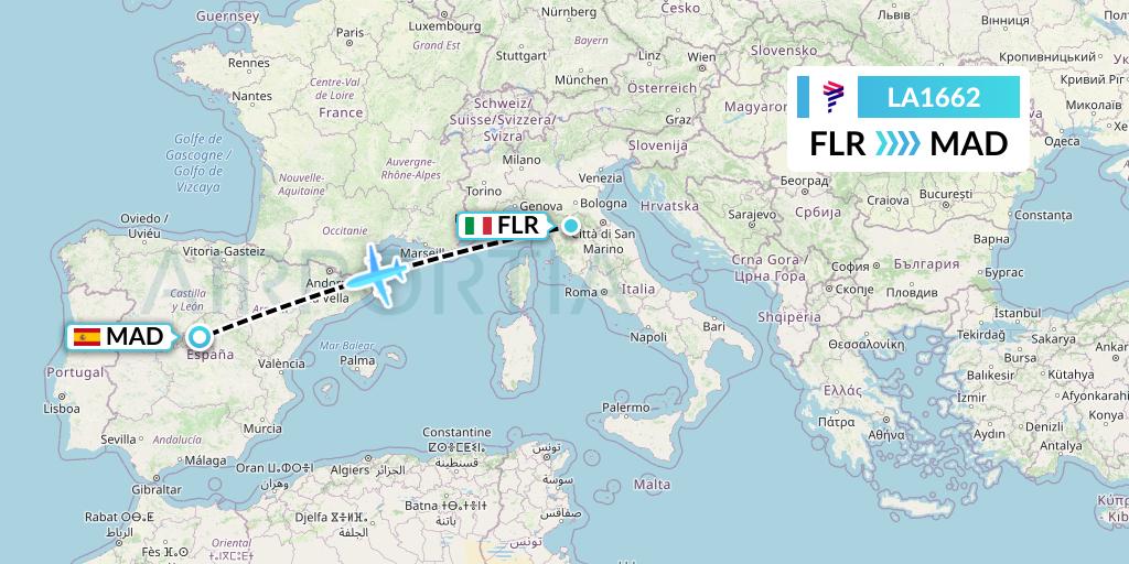 LA1662 LAN Airlines Flight Map: Florence to Madrid